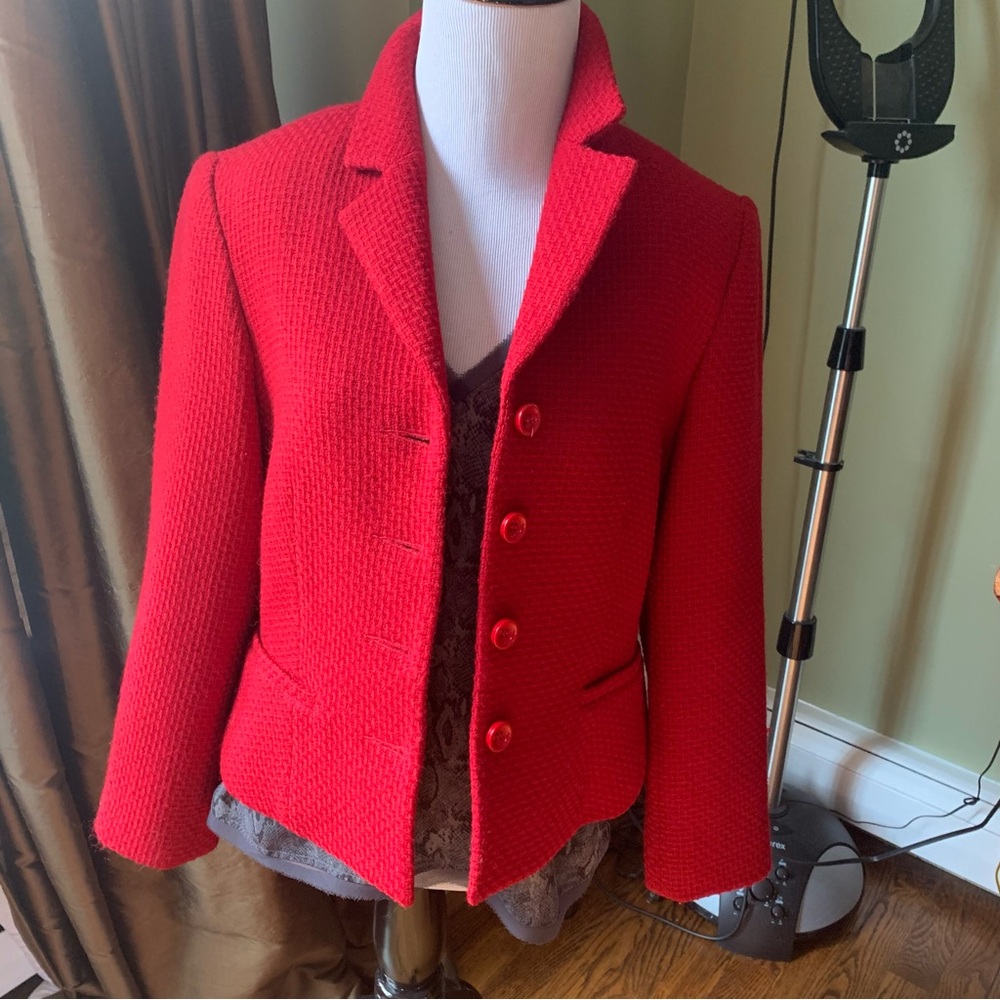 Louben Canada Wool Tweed Textured Blazer Sz 4 in Red